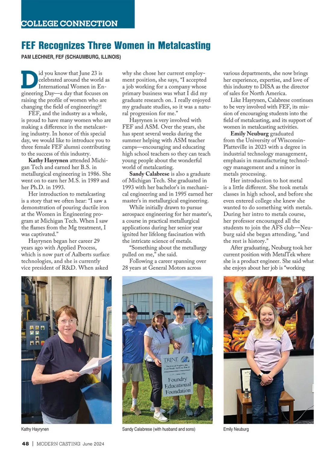 Dr. Kathy Hayrynen of Aalberts Surface Technologies is recognized by Modern Casting Magazine in honor of International Women in Engineering Day.